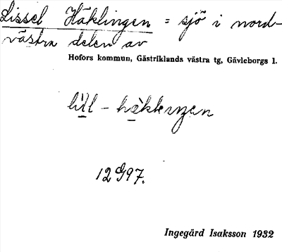 Bild på arkivkortet för arkivposten Lissel Häklingen