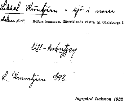 Bild på arkivkortet för arkivposten Lissel Kröntjärn