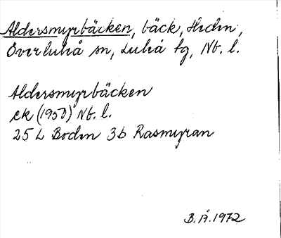 Bild på arkivkortet för arkivposten Aldersmyrbäcken