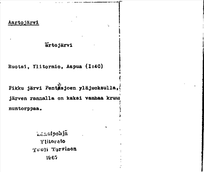 Bild på arkivkortet för arkivposten Aartojärvi