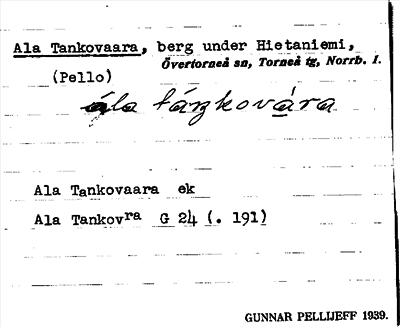 Bild på arkivkortet för arkivposten Ala Tankovaara