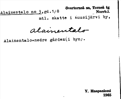 Bild på arkivkortet för arkivposten Alainentalo