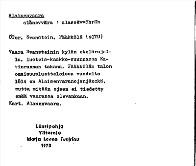 Bild på arkivkortet för arkivposten Alainenvaara