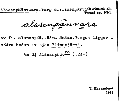 Bild på arkivkortet för arkivposten Alasenpäänvaara