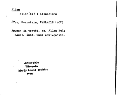 Bild på arkivkortet för arkivposten Allan