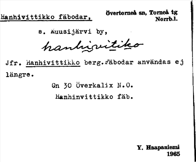 Bild på arkivkortet för arkivposten Hanhivittikko