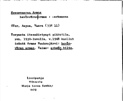 Bild på arkivkortet för arkivposten Hevosvaaran Armas