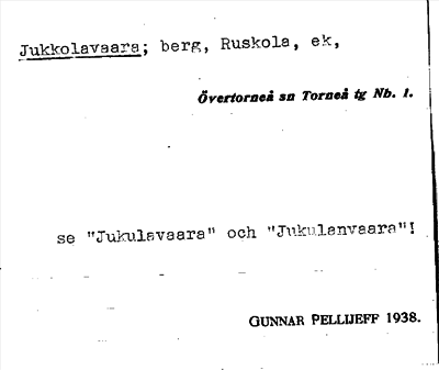 Bild på arkivkortet för arkivposten Jukkolavaara
