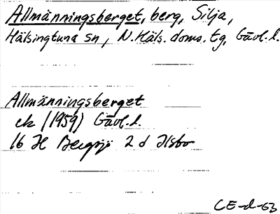 Bild på arkivkortet för arkivposten Allmänningsberget