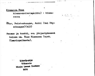 Bild på arkivkortet för arkivposten Kinnusen Eino