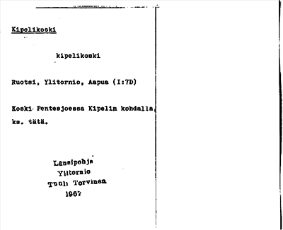 Bild på arkivkortet för arkivposten Kipelikoski