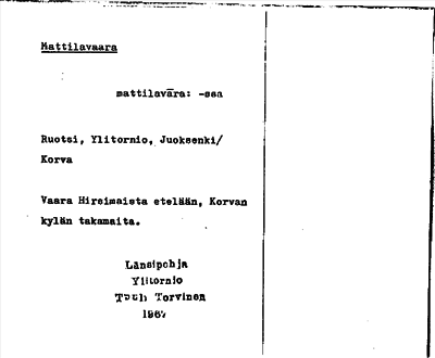 Bild på arkivkortet för arkivposten Mattilavaara