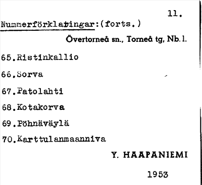 Bild på arkivkortet för arkivposten Nummerförteckning