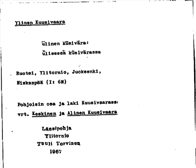 Bild på arkivkortet för arkivposten Ylinen Kuusivaara