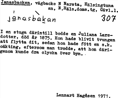 Bild på arkivkortet för arkivposten Janasbacken