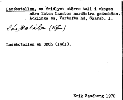 Bild på arkivkortet för arkivposten Lassbotallen