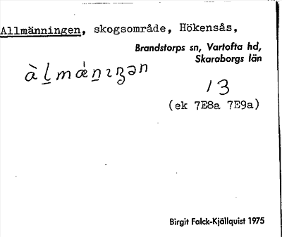 Bild på arkivkortet för arkivposten Allmänningen