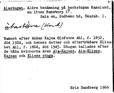 Bild på arkivkortet för arkivposten Alastugan