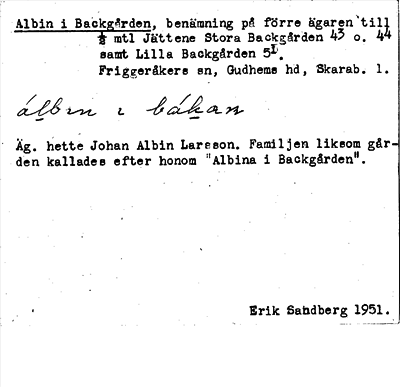 Bild på arkivkortet för arkivposten Albin i Backgården