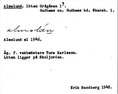 Bild på arkivkortet för arkivposten Almelund