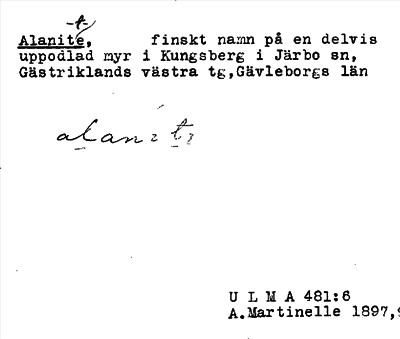 Bild på arkivkortet för arkivposten Alanitte