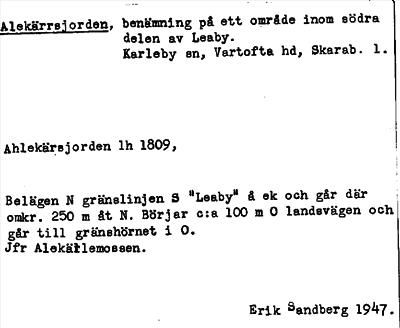 Bild på arkivkortet för arkivposten Alekärrsjorden
