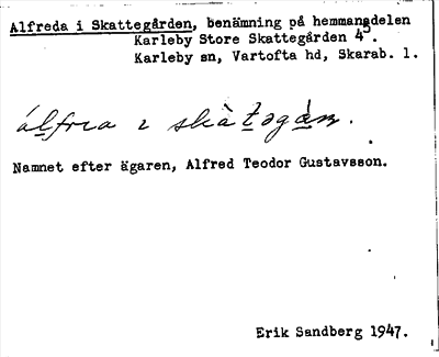 Bild på arkivkortet för arkivposten Alfreda i Skattegården