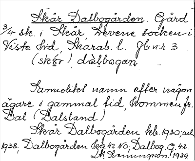 Bild på arkivkortet för arkivposten Skår Dalbogården