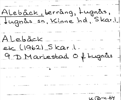 Bild på arkivkortet för arkivposten Alebäck