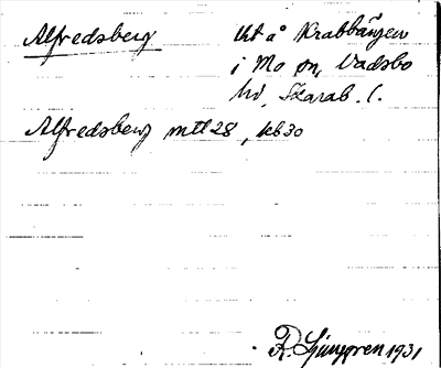 Bild på arkivkortet för arkivposten Alfredsberg
