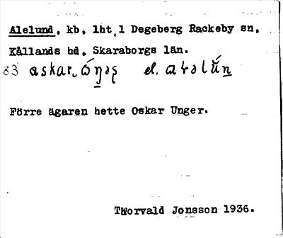 Bild på arkivkortet för arkivposten Alelund