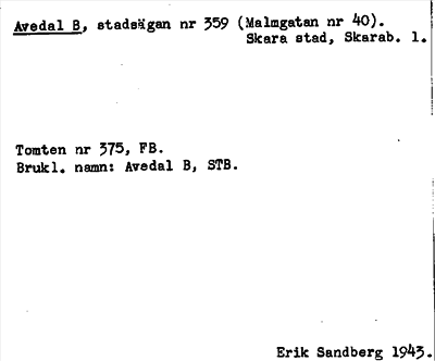 Bild på arkivkortet för arkivposten Avedel B