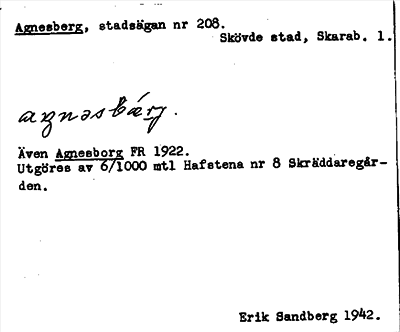 Bild på arkivkortet för arkivposten Agnesberg