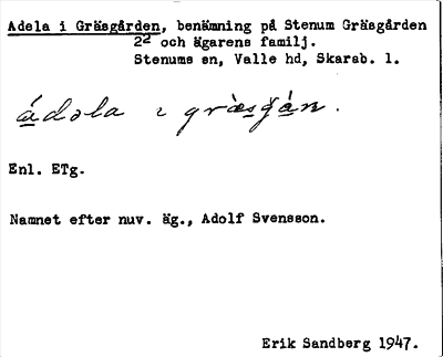 Bild på arkivkortet för arkivposten Adela i Gräsgården