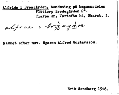 Bild på arkivkortet för arkivposten Alfrida i Breagården