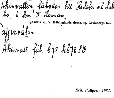 Bild på arkivkortet för arkivposten Akinvallen