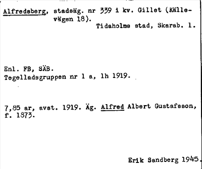 Bild på arkivkortet för arkivposten Alfredsberg