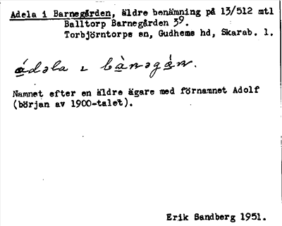 Bild på arkivkortet för arkivposten Adela i Barnegården