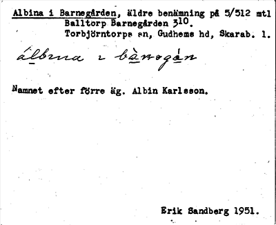 Bild på arkivkortet för arkivposten Albina i Barnegården