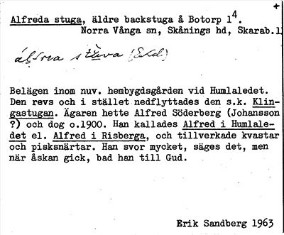 Bild på arkivkortet för arkivposten Alfreda stuga