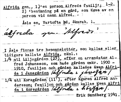 Bild på arkivkortet för arkivposten Alfrida