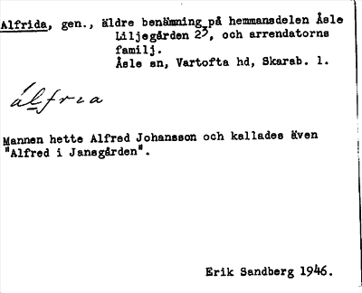 Bild på arkivkortet för arkivposten Alfrida