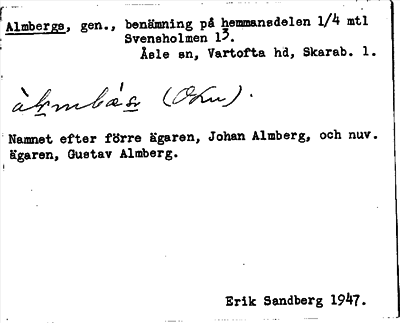 Bild på arkivkortet för arkivposten Almbergs