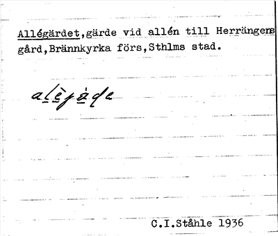 Bild på arkivkortet för arkivposten Allégärdet