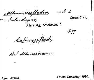 Bild på arkivkortet för arkivposten Allmarsörsfladen