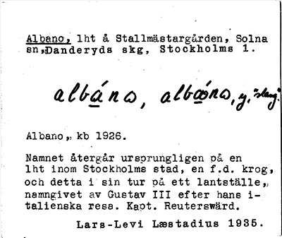Bild på arkivkortet för arkivposten Albano