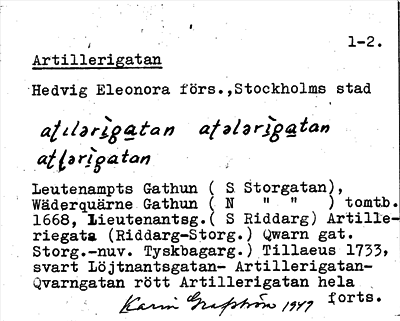 Bild på arkivkortet för arkivposten Artillerigatan