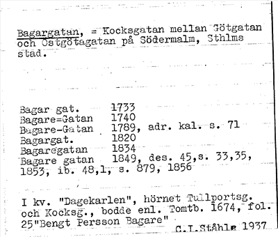 Bild på arkivkortet för arkivposten Bagargatan