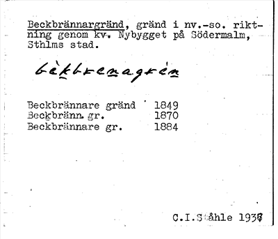 Bild på arkivkortet för arkivposten Beckbrännargränd