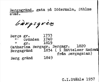 Bild på arkivkortet för arkivposten Bergsgränd